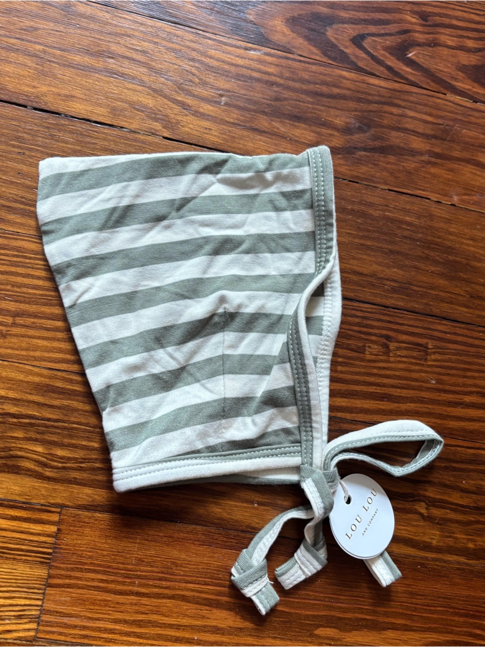 Lou Lou & Company Sage and White Striped Kids bonnet NWT